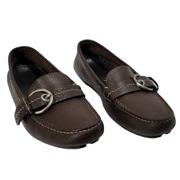 Vintage Prada Leather Drivers Loafers Flats Brown Buckle 35 - Picture 10 of 12